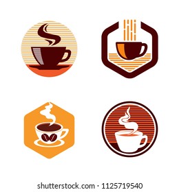 Coffee shop logo emblem icon template. Cappuccino drink vector illustration