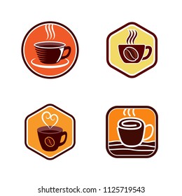 Coffee shop logo emblem icon template. Cappuccino drink vector illustration