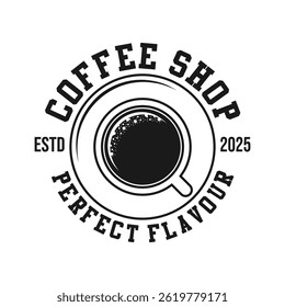 Café loja logotipo emblema vetor design preto e branco