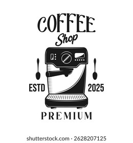 Coffee shop logo emblem vector design black and white