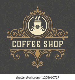 Coffee shop logo with floral background