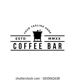 Coffee shop logo Grinder Silhouette Isolated On White Background. Vector object for Labels, Badges, Logos Design. Coffee Logo, Mill Logo, Grinder Symbol, Retro Logo, Grinder Icon.