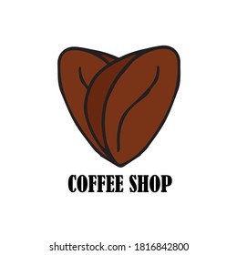 Coffee shop logo. Heart by coffee bean art design stock vector illustration for product design, for packaging design