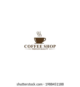 coffee shop logo with hot cup of coffee illustration