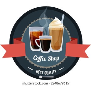 Coffee shop logo. Hot drink store emblem