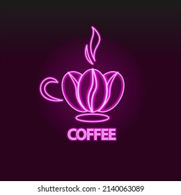 Coffee shop logo. Icon. Neon logo. Coffee beans. A cup of coffee.