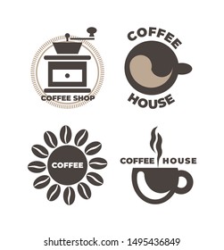 Coffee shop logo icon set. Brown vector isolated illustration.