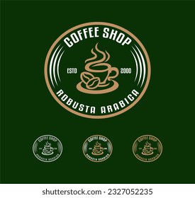 coffee shop logo illustration vintage retro style emblem, sticker, label set design isolated on black background suitable for use as a logo for a cafe, restaurant business