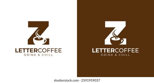 Coffee shop logo - letter and steaming coffee cup design in brown