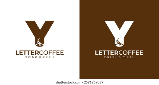 Coffee shop logo - letter and steaming coffee cup design in brown