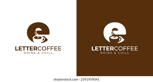 Coffee shop logo - letter and steaming coffee cup design in brown