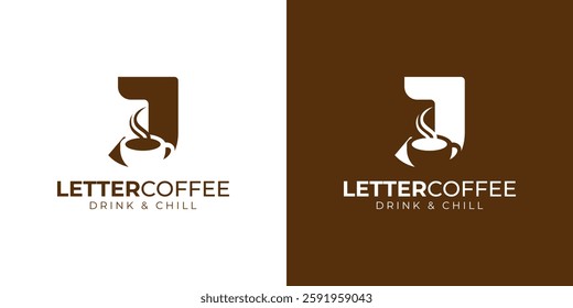 Coffee shop logo - letter and steaming coffee cup design in brown