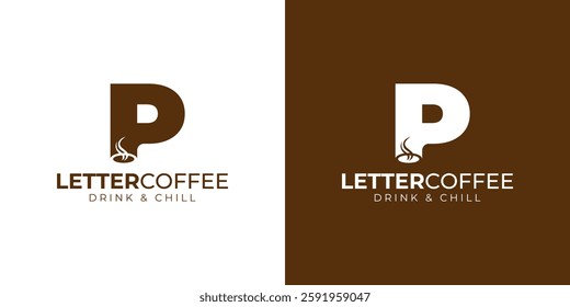 Coffee shop logo - letter and steaming coffee cup design in brown