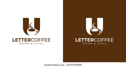 Coffee shop logo - letter and steaming coffee cup design in brown