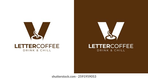 Coffee shop logo - letter and steaming coffee cup design in brown