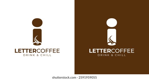 Coffee shop logo - letter and steaming coffee cup design in brown