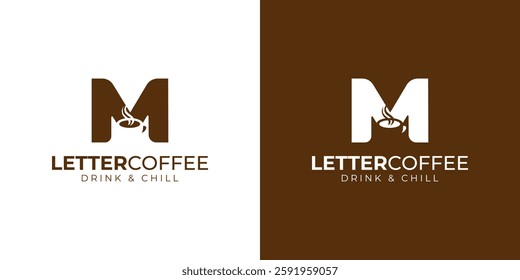 Coffee shop logo - letter and steaming coffee cup design in brown