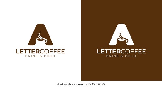 Coffee shop logo - letter and steaming coffee cup design in brown