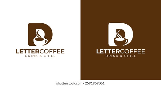 Coffee shop logo - letter and steaming coffee cup design in brown