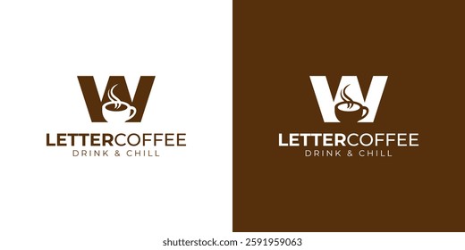 Coffee shop logo - letter and steaming coffee cup design in brown