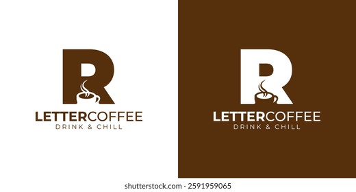 Coffee shop logo - letter and steaming coffee cup design in brown