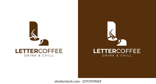 Coffee shop logo - letter and steaming coffee cup design in brown