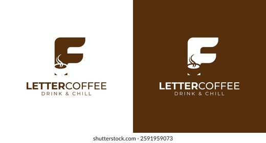 Coffee shop logo - letter and steaming coffee cup design in brown