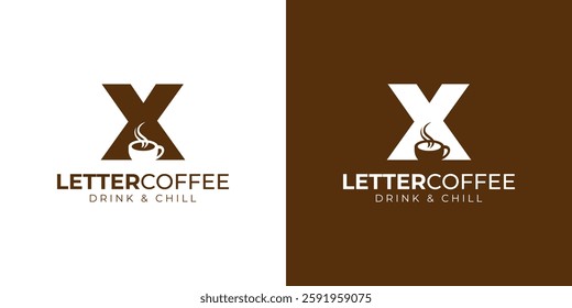 Coffee shop logo - letter and steaming coffee cup design in brown