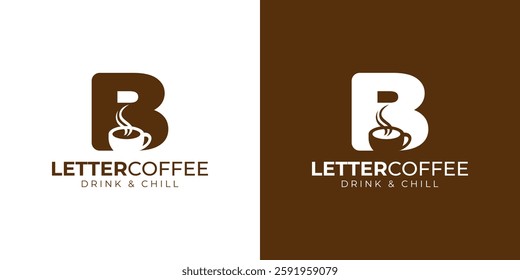 Coffee shop logo - letter and steaming coffee cup design in brown