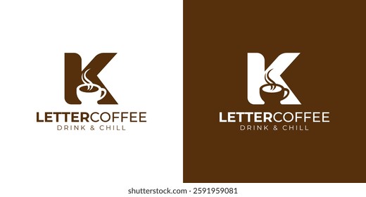 Coffee shop logo - letter and steaming coffee cup design in brown