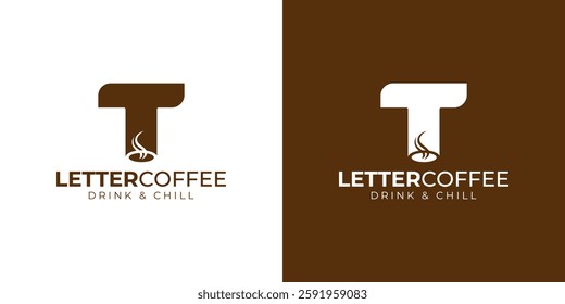 Coffee shop logo - letter and steaming coffee cup design in brown