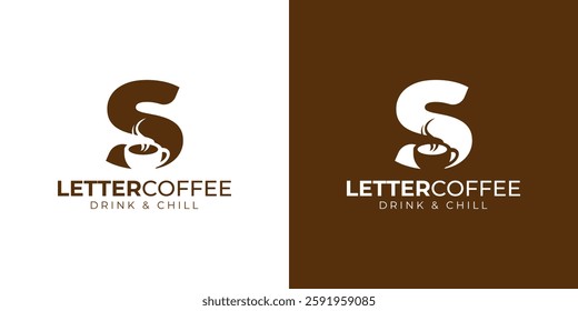 Coffee shop logo - letter and steaming coffee cup design in brown