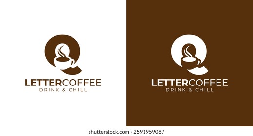 Coffee shop logo - letter and steaming coffee cup design in brown