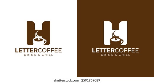 Coffee shop logo - letter and steaming coffee cup design in brown