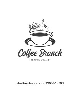 coffee shop logo line with bean plant and leaf icon design template