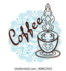 coffee shop logo with mandala background