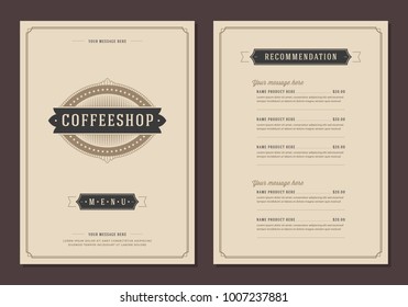 Coffee shop logo and menu design vector brochure template.