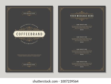 Coffee shop logo and menu design vector brochure template.