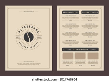 Coffee shop logo and menu design vector brochure template. Coffee bean silhouette.