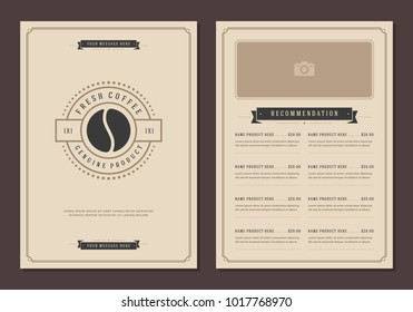 Coffee shop logo and menu design vector brochure template. Coffee bean silhouette.