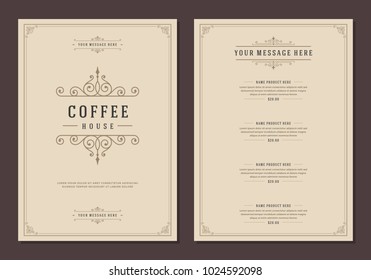 Coffee shop logo and menu design vector brochure template.