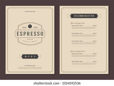 Coffee shop logo and menu design vector brochure template. Coffee bean silhouette.