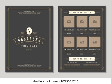 Coffee shop logo and menu design vector brochure template. Coffee bean silhouette.