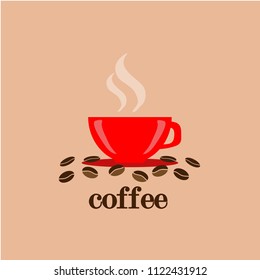 Coffee shop logo and menu design vector brochure template. Coffee cup silhouette.