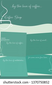 Coffee shop logo and menu template. Vector brochure design in purple and pink colors.