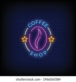 Coffee Shop Logo Neon Signs Style Text Vector