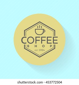 Coffee shop logo on blue background. Vector design elements, business signs, logos, identity, labels, badges and other branding objects for your business. Vector illustration.