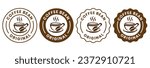 Coffee shop logo. retro badge coffee bean and leaf branch with mountain natural icon line stamp logo vector design in vintage hipster modern style, premium coffee shop bar brand symbol icon