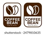 Coffee shop logo. Retro badge coffee bean and leaf branch with mountain natural icon line stamp logo vector design in vintage hipster modern style, premium coffee shop bar brand symbol icon.