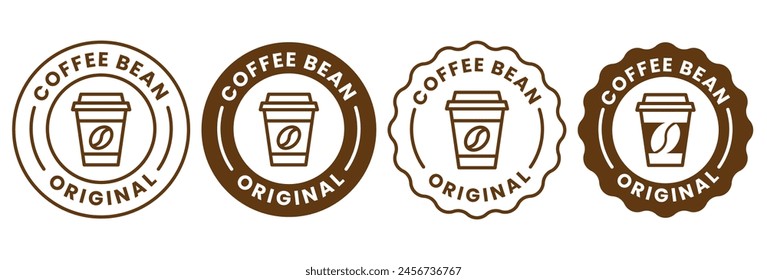 Logotipo de la cafetería. insignia retro de grano de café y rama de hoja con línea de icono natural de la montaña logo de sello diseño de Vector en estilo moderno vintage hipster, icono de marca de la barra de cafetería premium